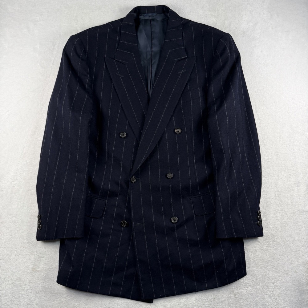 Gianluca Isaia Napoli Double Breast Chalk Stripe Coat 42R Flannel Cashmere Wool